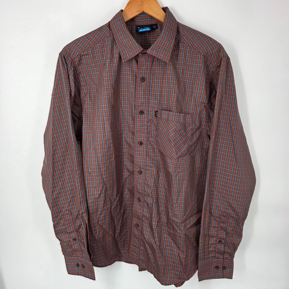KAVU Mens Medium Plaid Button Up Shirt Long Sleeve Nylon Performance Lightweight - Picture 2 of 7
